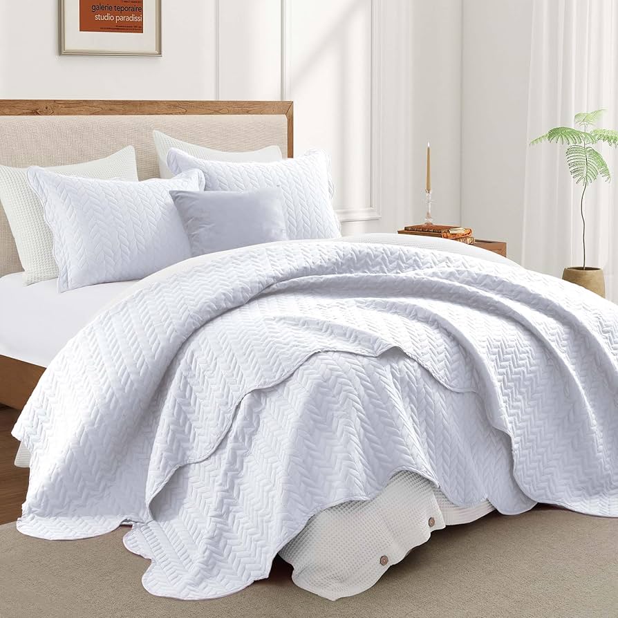 Moonlight20015 Twin Quilt Set - Reversible All Season Lightweight 2 Pcs Microfiber Coverlet Set Size (66” X 86”) - 1 Pillow Shams (20” X 26” + 2”) Embossed Quilt Bedspreads (grey) : Home & Kitchen