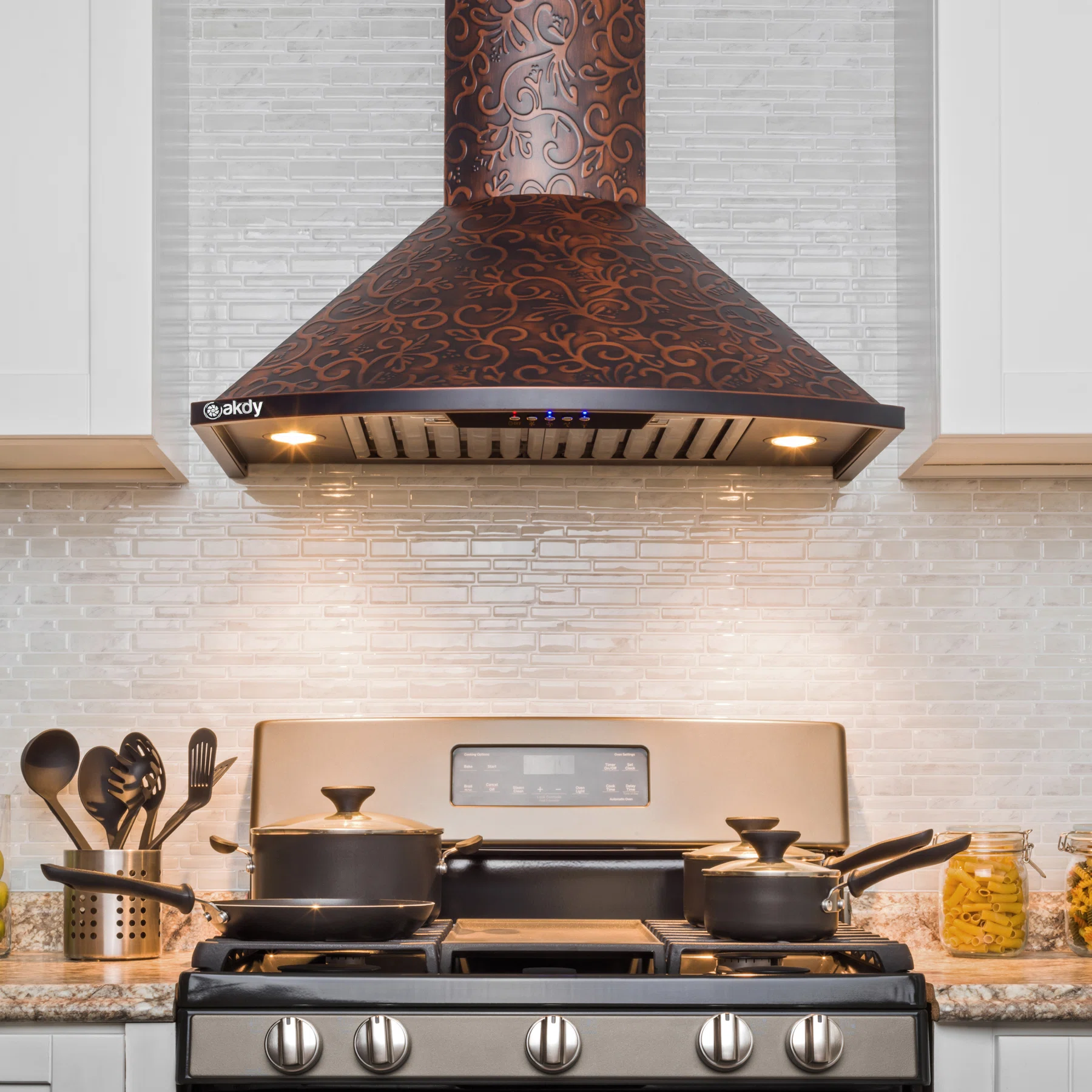 Akdy 30 In 343 Cfm Convertible Vine Embossed Copper Wall Mounted Range Hood