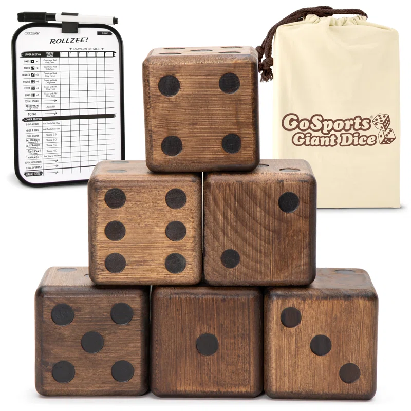 3.5 Inch Stain Wooden Giant Dice Set - Use for Classic Dice or Board Game (Set of 6)