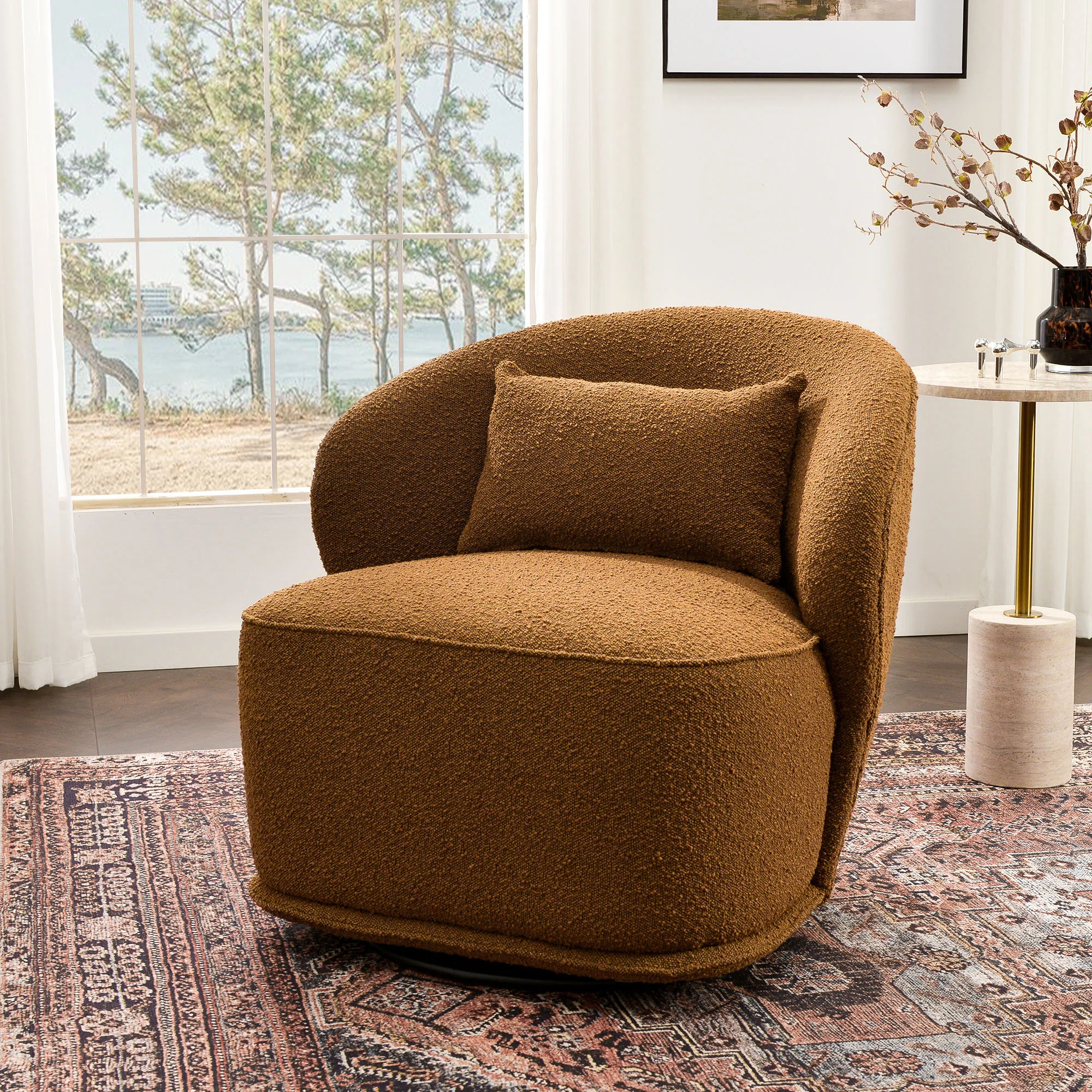 Queensland 33" Wide Boucle Upholstered Swivel Barrel Chair
