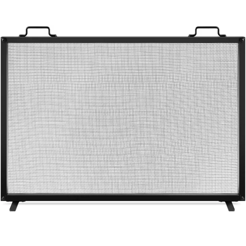 Cassiano 38x27in Single Panel Fireplace Screen Handcrafted Steel Mesh Spark Guard w/ Handles