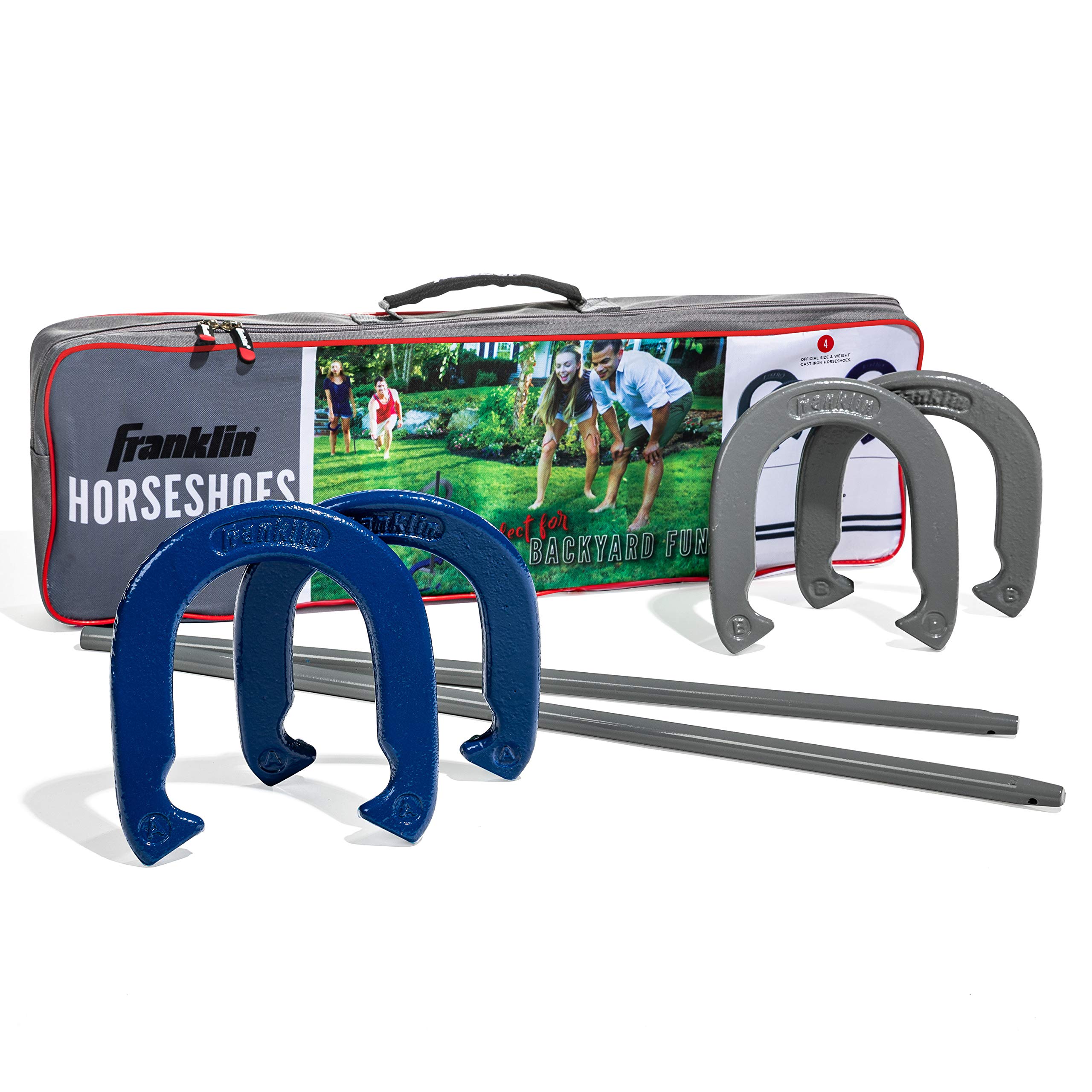 Franklin Sports Horseshoes Set - Metal Horseshoe Game Set For Adults + Kids - Official Weight Steel Horseshoes - Beach + Lawn Horseshoes - Family Set : Sports & Outdoors