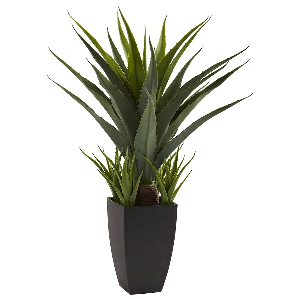 Nearly Natural Agave With Black Planter : Home & Kitchen