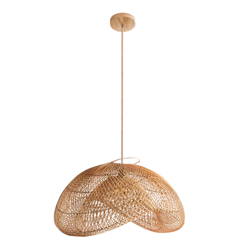 Alpesh Natural Brown Sculptural Rattan Hardwired Statement Pendant Light Fixture for Dining Room, Living Room, Kitchen, or Entryway in Boho, Wabi-Sabi, Japandi, and Contemporary Organic Styles
