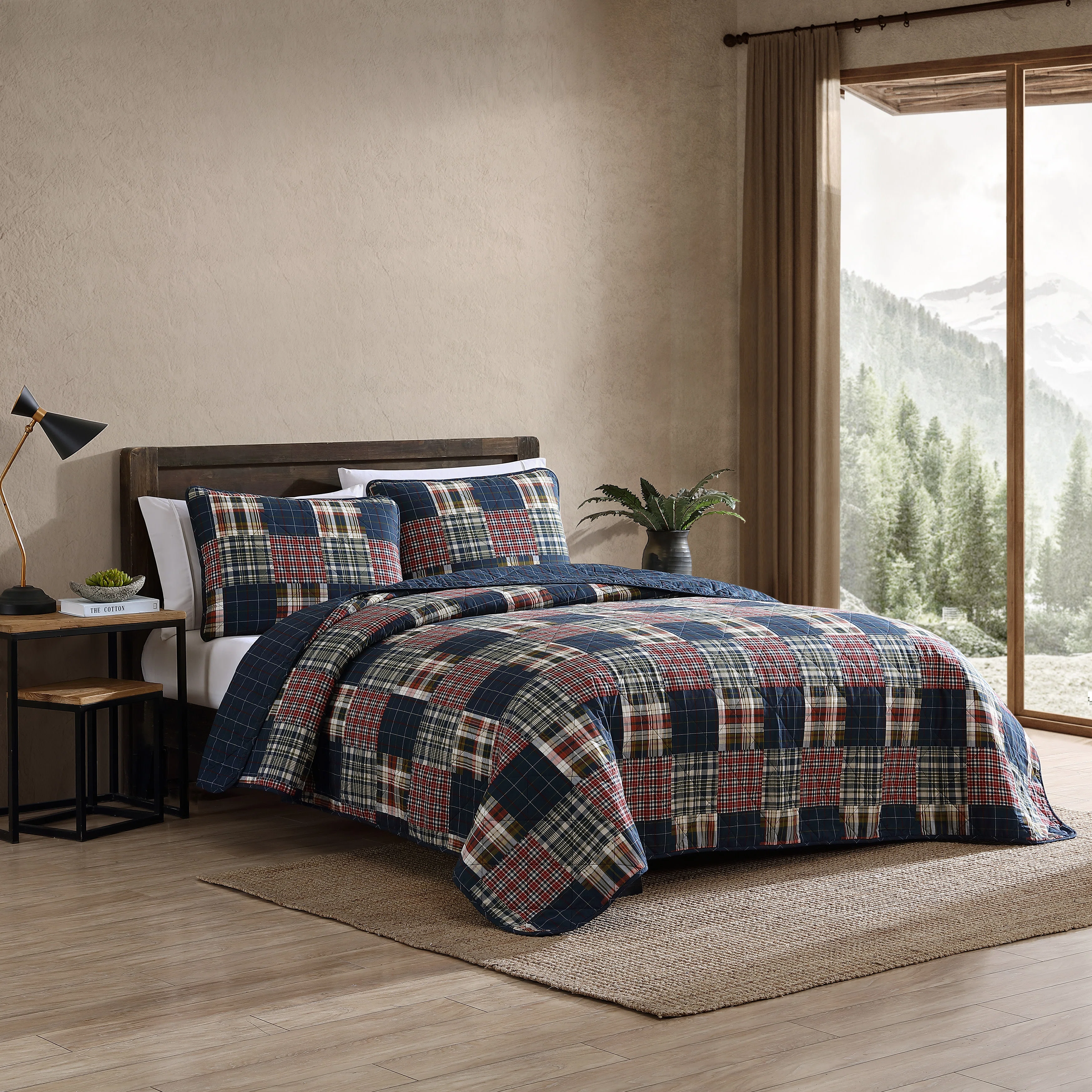 Eddie Bauer Madrona Blue Cotton Reversible Quilt Set