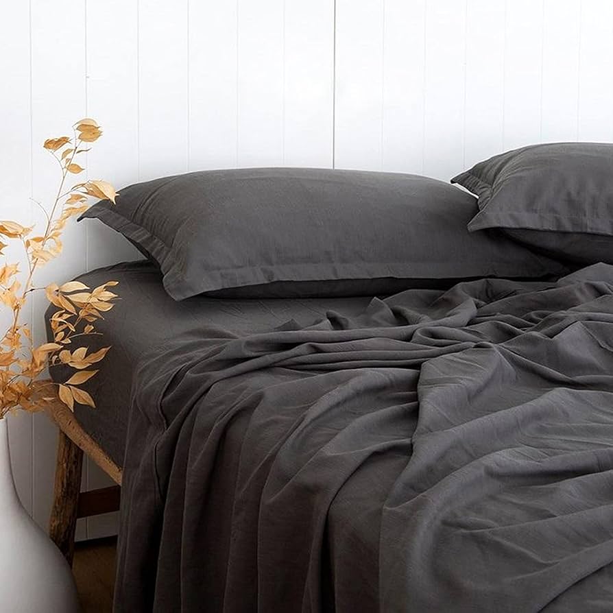 Charcoal Grey Linen-textured Bed Sheets Set