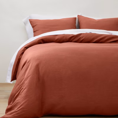Full/queen Linen Duvet & Sham Set Dark Clay - Casaluna™: Cooling, Zipper Closure, Oeko-tex Certified