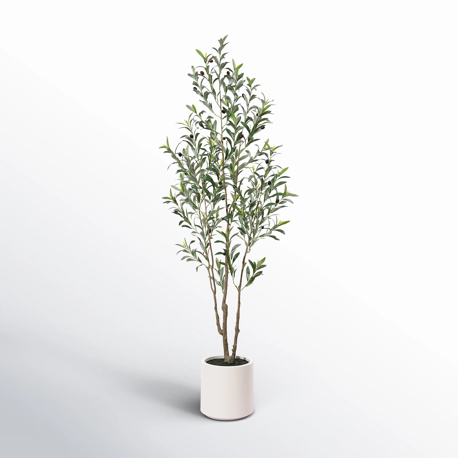 Adcock Faux Olive Tree In White Planter, Lifelike Fake Olive Plant For Indoor And Outdoor Decor