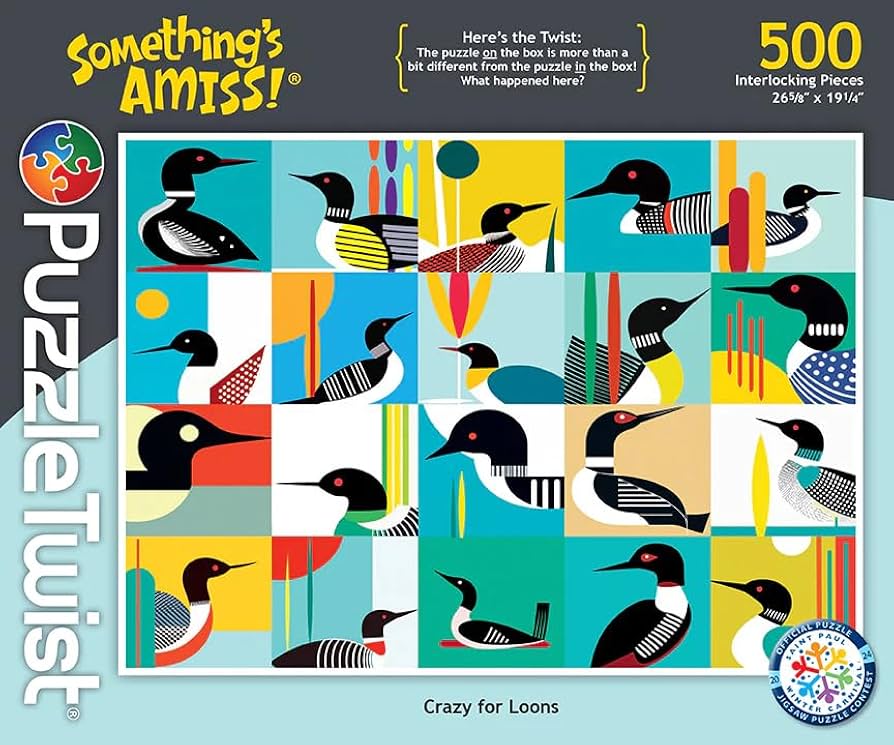 PuzzleTwist - Crazy for Loons - 500 Piece Jigsaw Puzzle, Something’s Amiss! Series, Unique Challenging Fun for Adults Family Teens, Made in USA