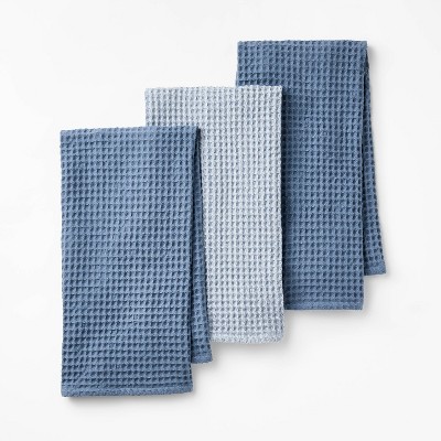 3pc Waffle Kitchen Towels Blue - Figmint