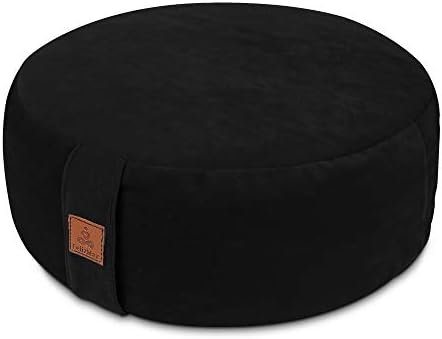 FelizMax Round Zafu Meditation Cushion, D=15" H=5.5" Zabuton Meditation Pillow, Yoga Bolster/Pillow, Floor seat, Zippered Organic Cotton Cover, Natural Buckwheat, Kneeling Pillow