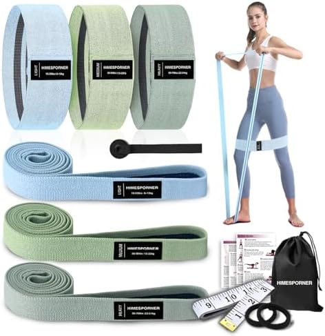 HIMESPORNER 9 PCS Fabric Resistance Bands Set for Working Out, Non-Slip Exercise Booty Bands for Women & Men Leg and Glutes with Hair Ties and Tape Measure - for Home Gym Workout, Yoga, Pilates
