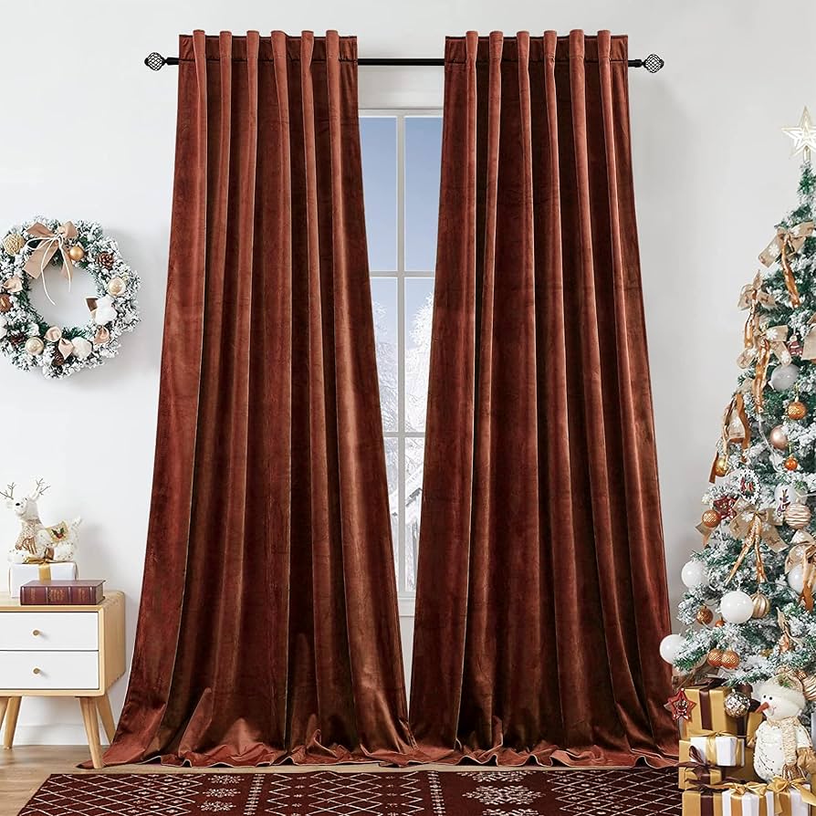 Dchola Burnt Orange Velvet Curtains for Bedroom Window with Back Tab, Super Soft Vintage Luxury Heavy Drapes, Room Darkening Thermal Insulated Curtain for Living Room, W52 by L96 inches, 2 Panels