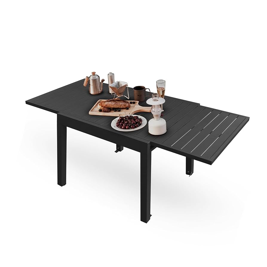 Domi Patio Dining Expandable Table, Metal Aluminum Outdoor Table for 6-8 Person Rectangular Table for Garden Lawn Porch Bistro