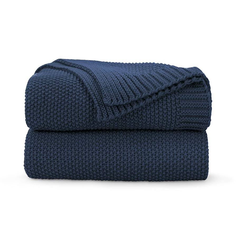 CozeCube Navy Blue Throw Blanket for Couch, Soft Cozy Cable Knit Throw for Bed Sofa Living Room, Lightweight Warm Decorative Farmhouse Christmas Blanket, 50"x60", Navy Blue