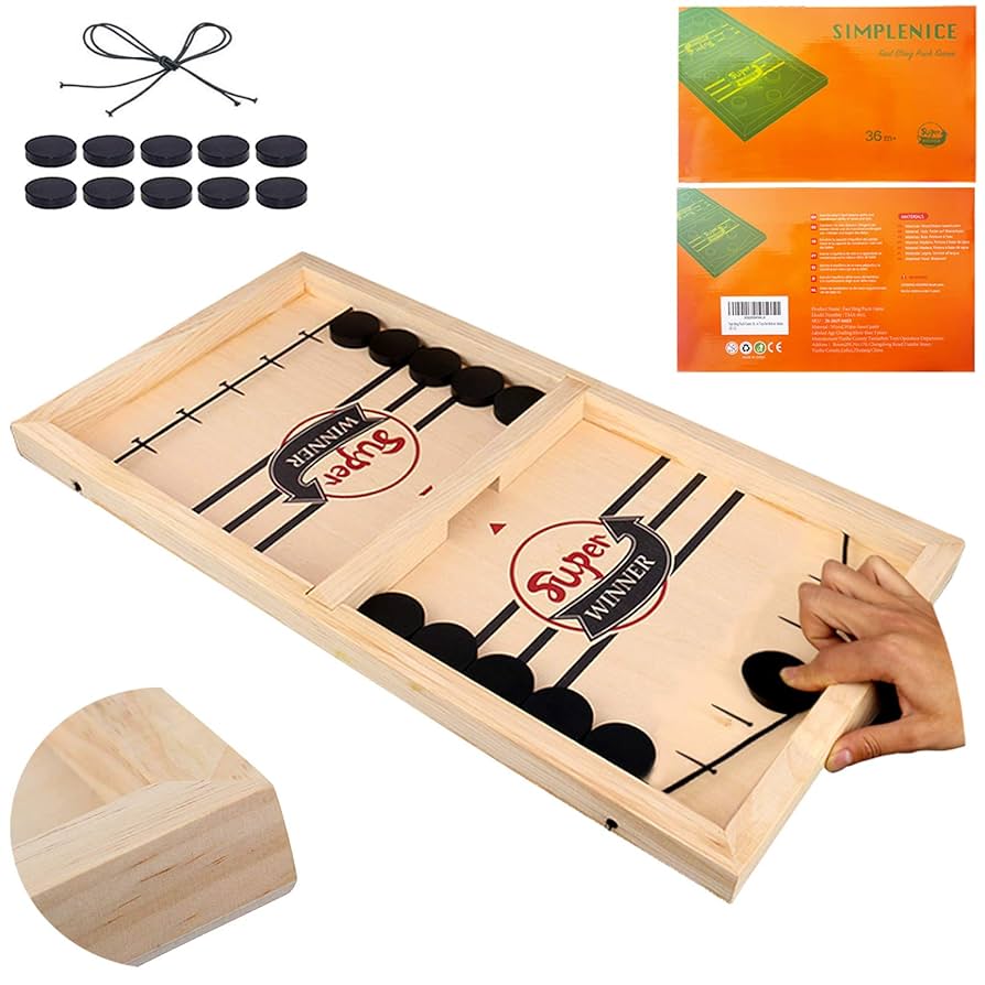 Sling Puck Game, Chess Checkers Game Set, 4 in 1 Board Game, Fast Hockey Table Game, Tic Tac Toe Slingshot Chess Set for Kids