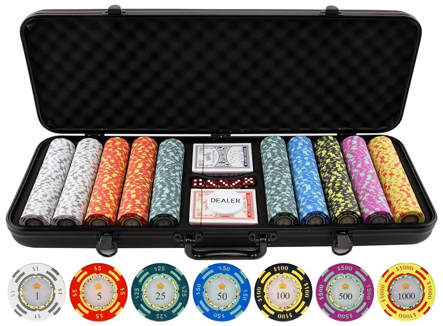 Versa Games Poker Chips - Clay Poker Chips Set - 13.5g 500 Piece Crown Casino Poker Set with Numbers Denomination - Upgraded Poker Case