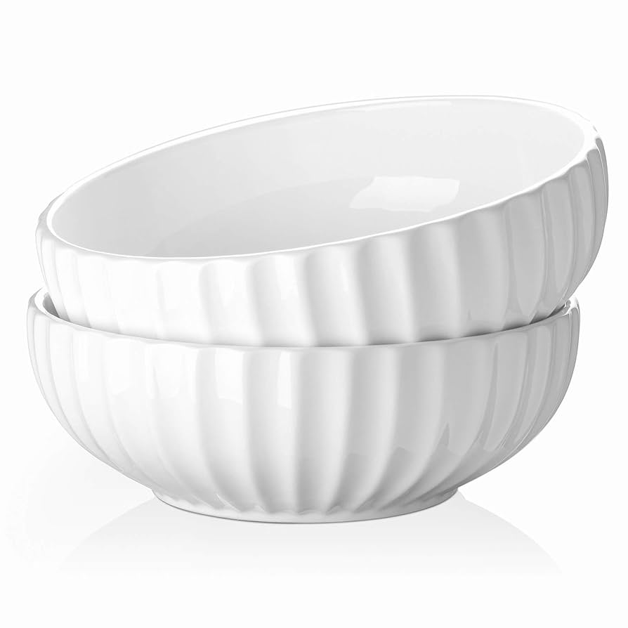 DOWAN 9.8'' Serving Bowls, 86 oz White Serving Platters, Large Ceramic Serving Dishes, Fruit Bowl, Set of 2, for Entertaining, Party, Kitchen, Dinner, Banquet, Housewarming Gift, Soft White