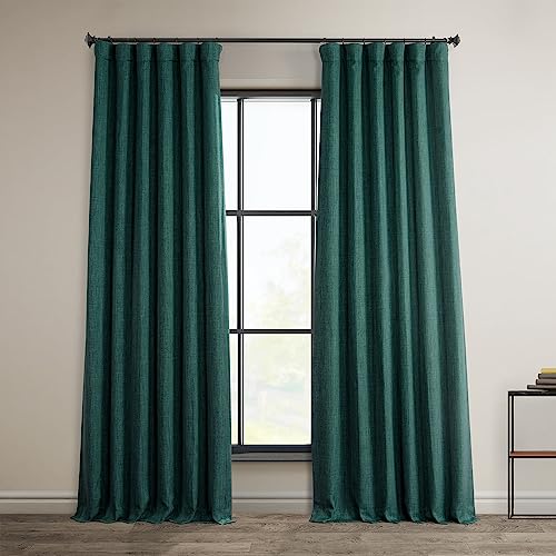 HPD Half Price Drapes - Faux Linen Curtains for Living Room (1 Panel) - 50W X 84L - Textured Room Darkening Curtains for Bedroom 84 Inches Long - Drapes for Home Decor, Nightfall Navy