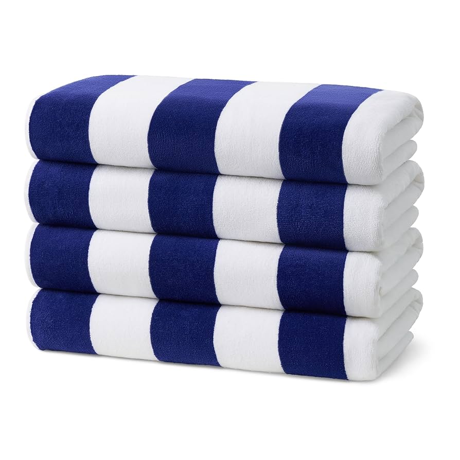 BEN KAUFMAN SALES CO Striped Towel - Absorbent, 100% Cotton - Oversized Towels for Beach Essentials - Quick-Dry for Swimming - Soft with Striped Design - 32" x 62", Turquoise (Pack of 4)