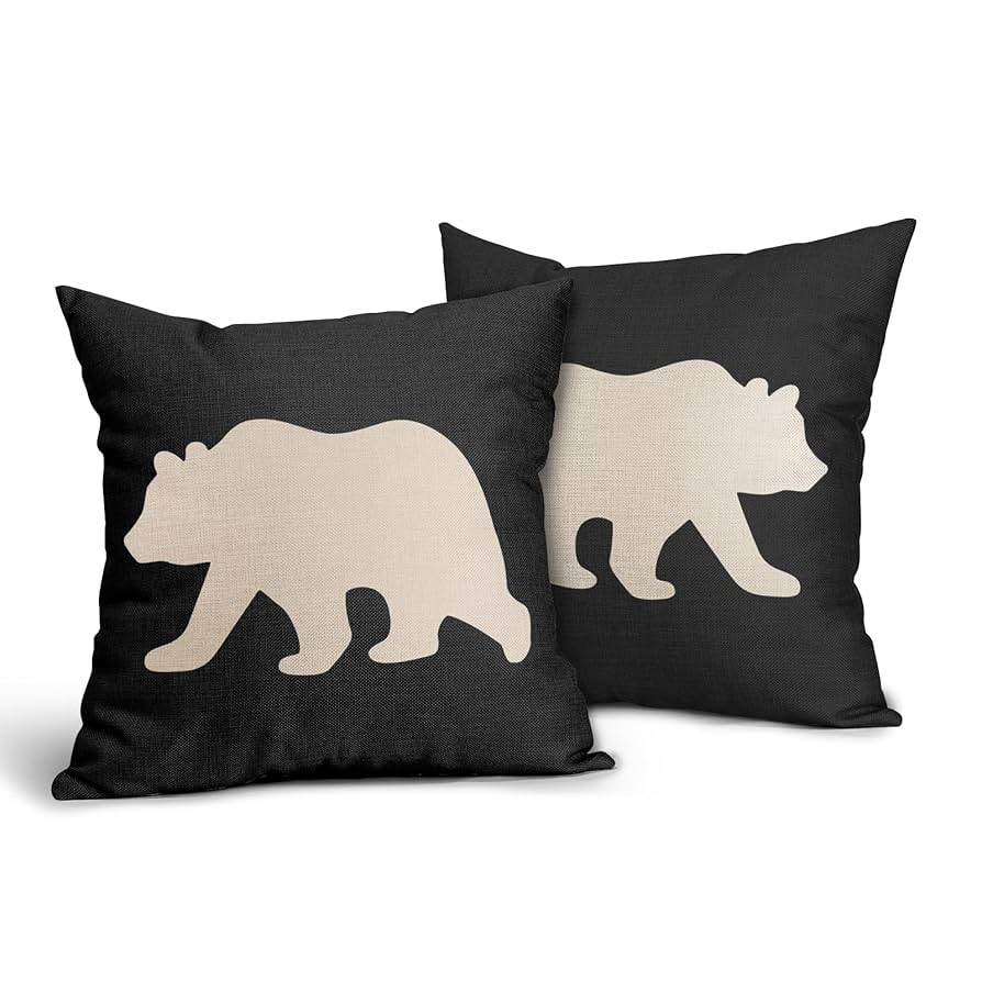 Bear Decorative Outdoor Pillow Covers 20x20 Inch Pack of 2 Modern Black Bear Throw Pillow Covers Mountain Forest Southwest Pillowcase Square Linen Cushion Cover for Bedroom Sofa Couch Home Decor
