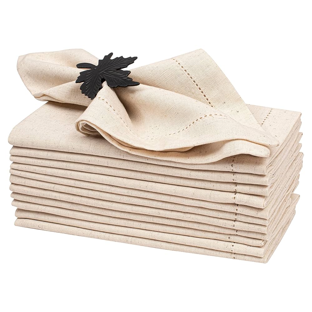 Lightnpro Flax Linen Napkins Set of 12 – Hemstitched Dinner Cloth Napkins, Washable and Reusable Natural Flax Napkins for Dining, Parties, Weddings, Holiday & Everyday Use – 18x18 Inch Natural Color