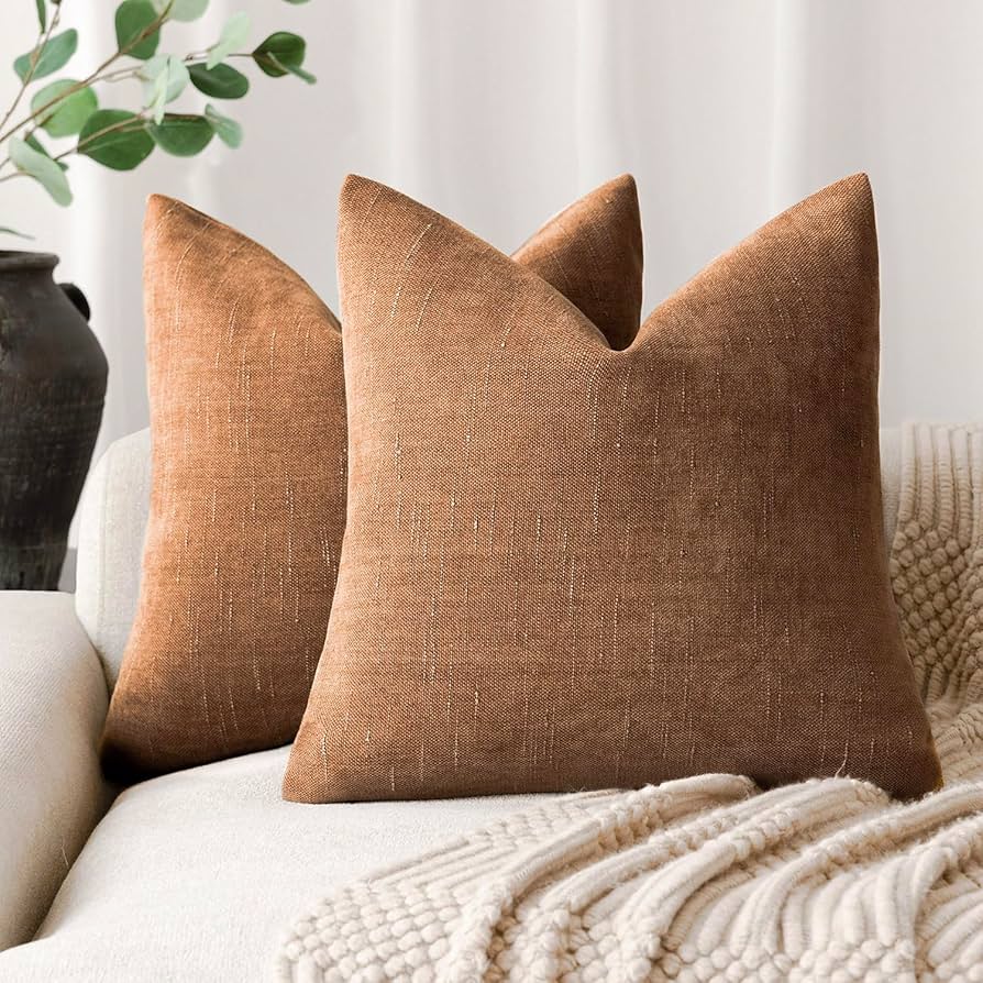 Foindtower Pack of 2 Soft Textured Throw Decorative Pillow Covers Square Accent Solid Cushion Cover Cozy Farmhouse Pillow Case with Zipper for Couch Sofa Bed Living Room 26x26 Inch, Burnt Orange