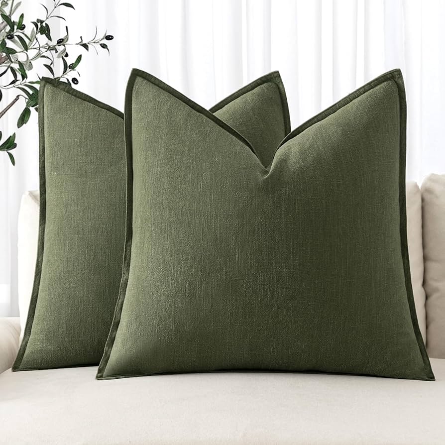 MIULEE Decorative Linen Euro Sham Pillow Covers 26x26 Dark Green ​Boho Farmhouse​ ​Neutral Couch Throw Pillows for Bed Pack of 2 Accent Modern Pillowcase Sofa Livingroom Home Decor
