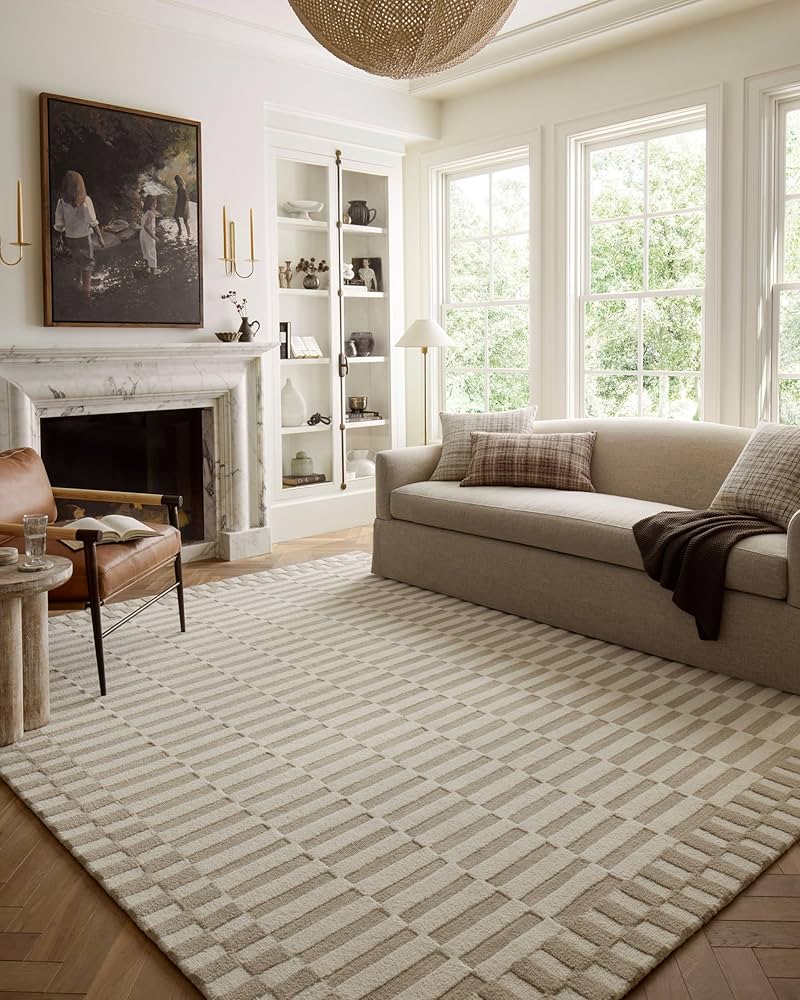 Loloi Chris Loves Julia Bradley Collection, Rose & Blush, 8'-6" x 11'-6" Area Rug – Classic Striped Area Rugs for Living Room, Bedroom, Entryway & Hallway, High Traffic Area Home Decor Rug