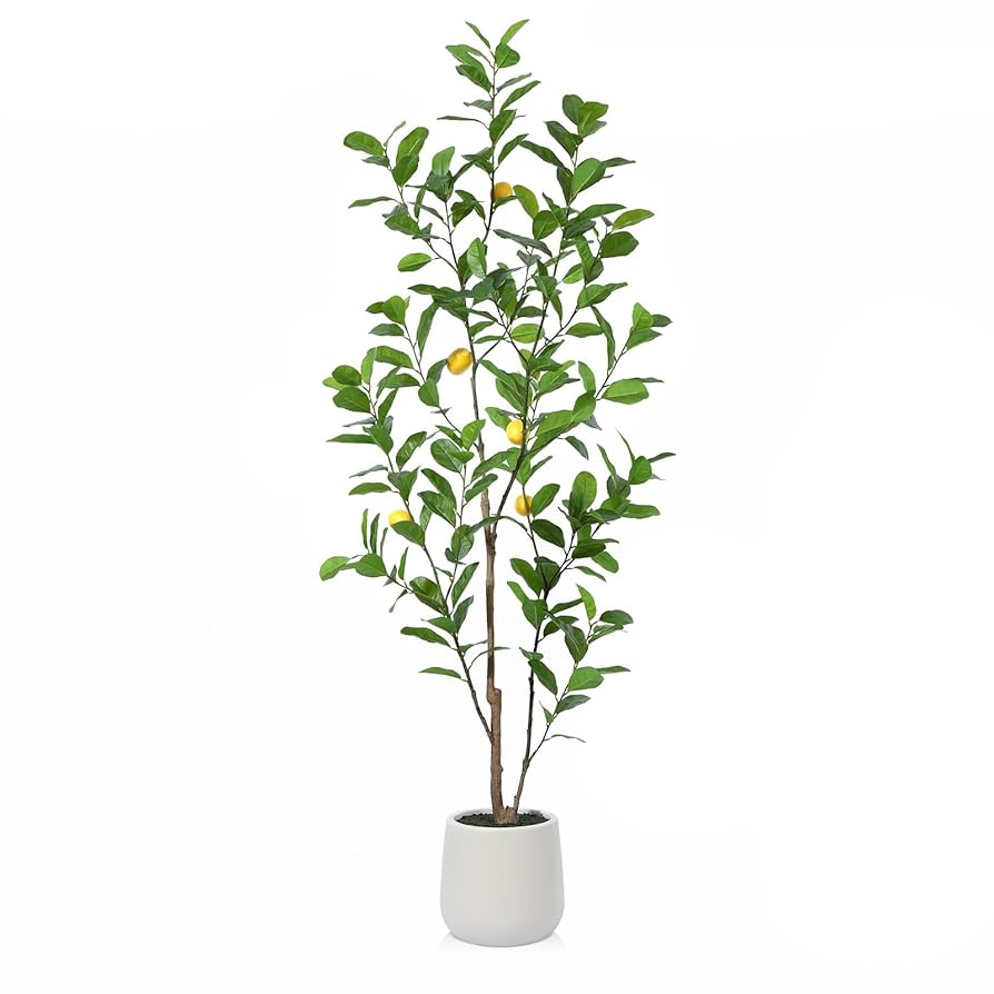 Laiwot Artificial Tree, 7ft Tall Fake Maple Tree for Indoor Home Decor, Faux Maple Tree with 10.5in White Planter, Large Silk Plant for Office Living Room Decor, Set of 1