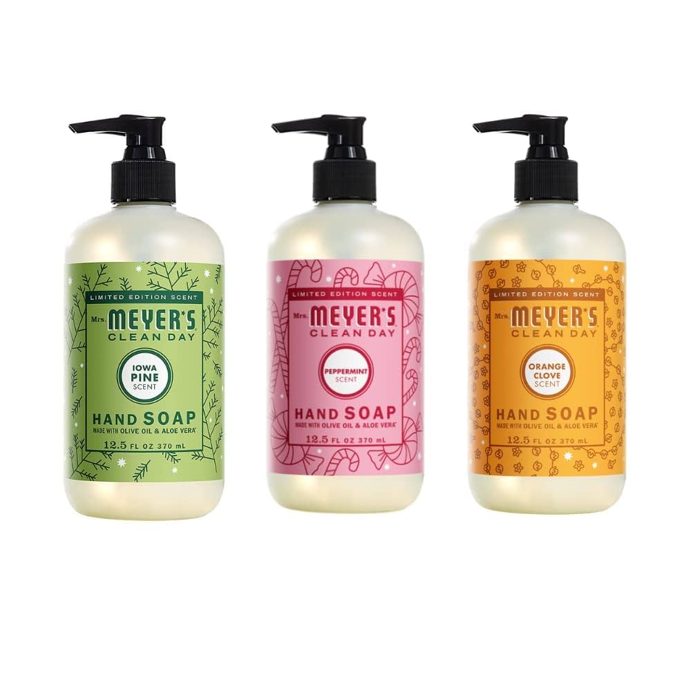 Mrs. Meyer's Clean Day Liquid Hand Soap 6 Scent Variety, Lavender, Rainwater, Oat Blossom, Plumberry, Lemon Verbena, Basil, 12.5 oz, 6 Count