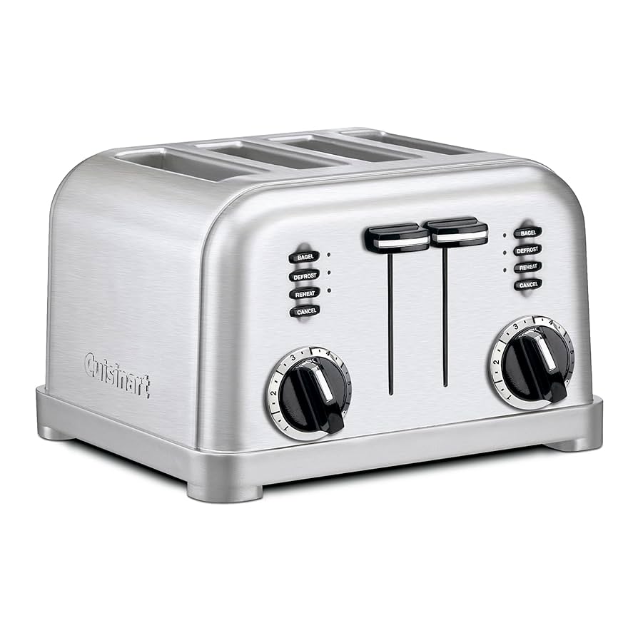 Cuisinart 4 Slice Toaster, Compact Stainless Steel Toaster with Extra-Wide Slots for Toasting Bread, French Toast, Bagels and Pastries, Defrost & Reheat Functions, CPT-180P1, Brushed Stainless