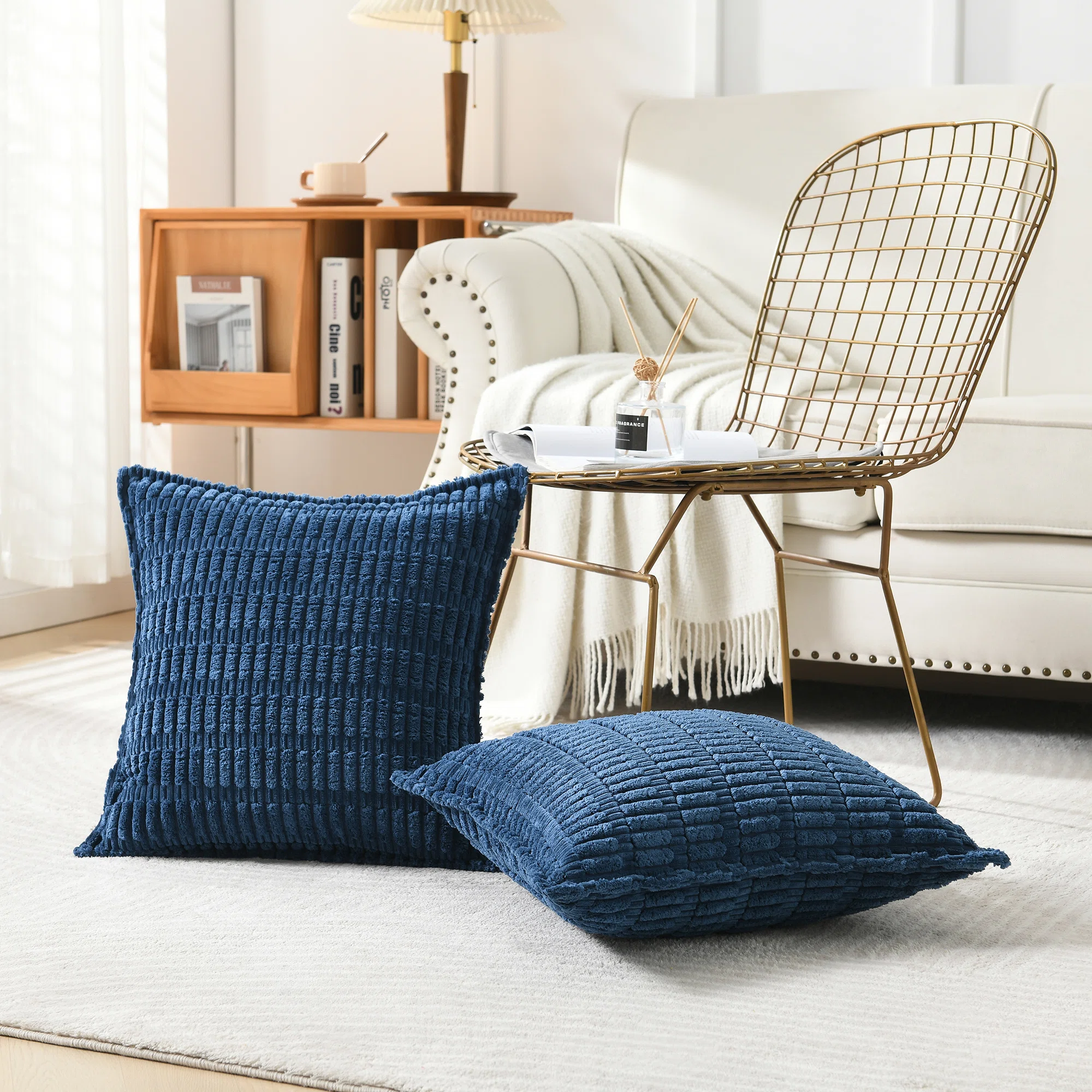 Boucle Ottoman Decorative Pillow Covers Farmhouse Boho Corduroy Cushion Cover (Set of 2)