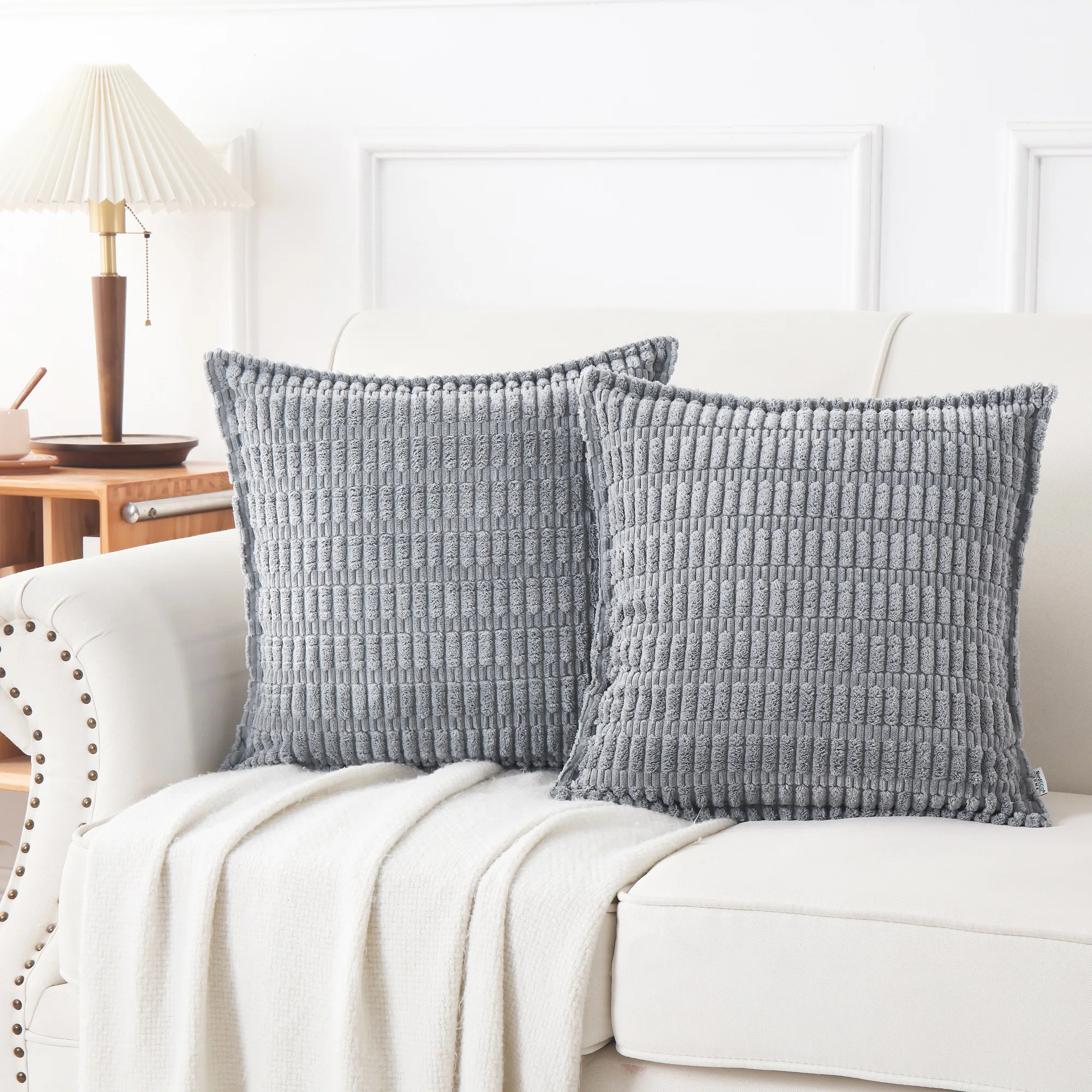 Boucle Ottoman Decorative Pillow Covers Farmhouse Boho Corduroy Cushion Cover (Set Of 2)