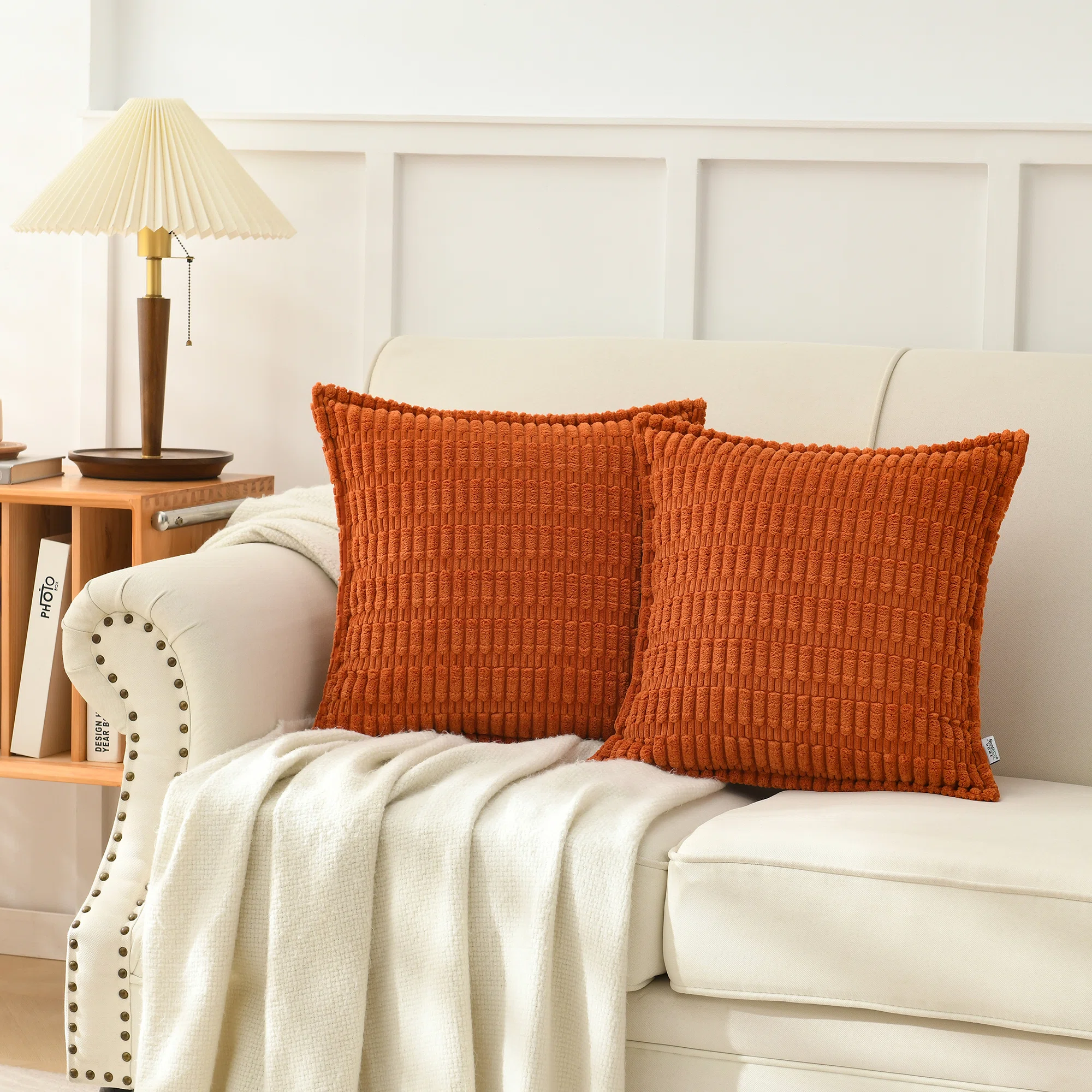 Boucle Ottoman Decorative Pillow Covers Farmhouse Boho Corduroy Cushion Cover (Set of 2)