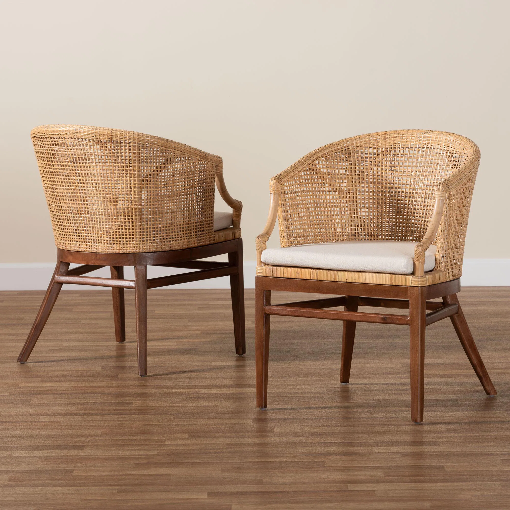 Ceiran Bohemian Light Honey Rattan And Wood 2-Piece Dining Chair Set