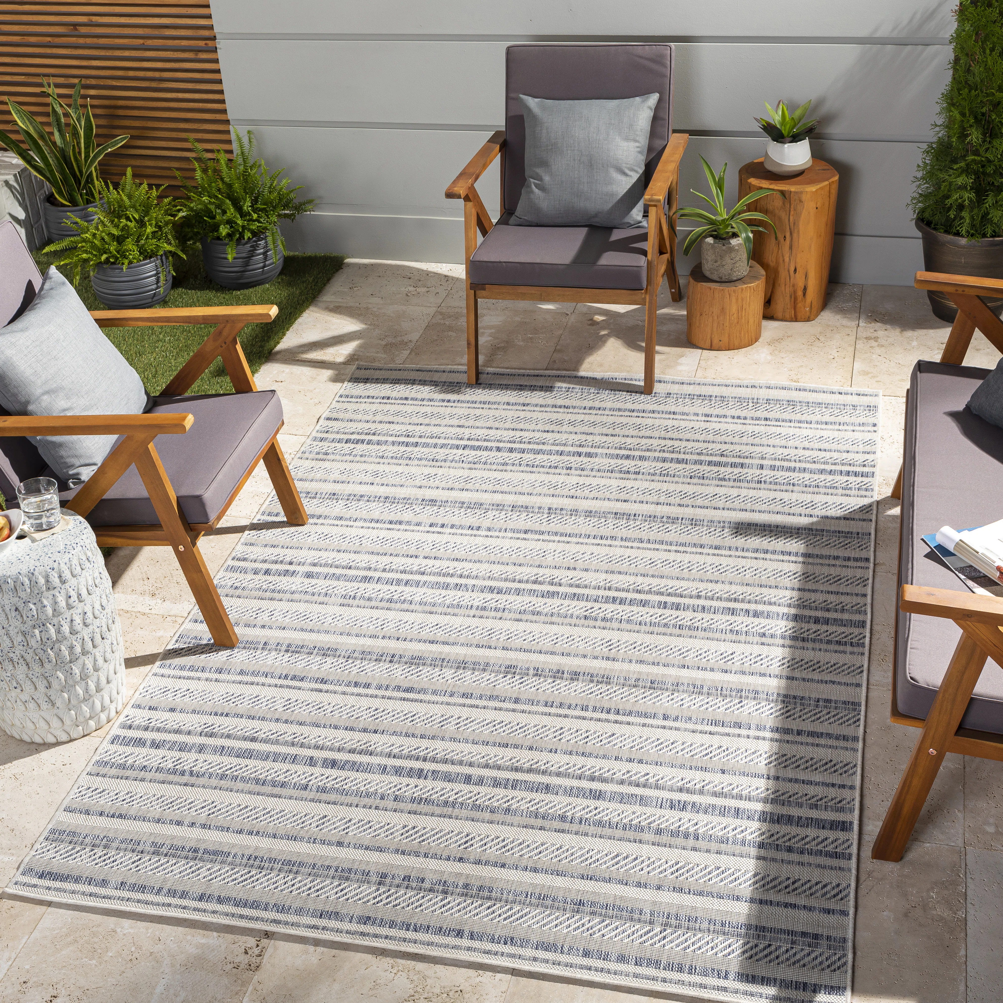Mendota Bellino Striped Oatmeal Indoor/Outdoor Area Rug