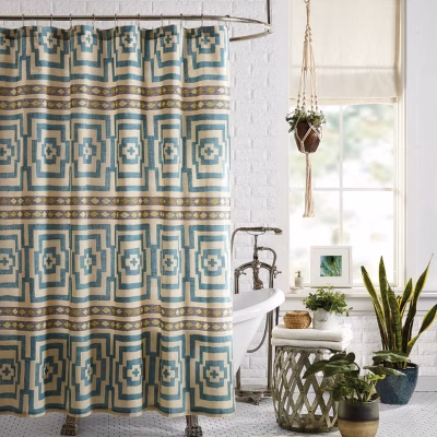 Jungalow Hypnotic Shower Curtain Blue : Microfiber, Machine Washable, Non-slip Backing