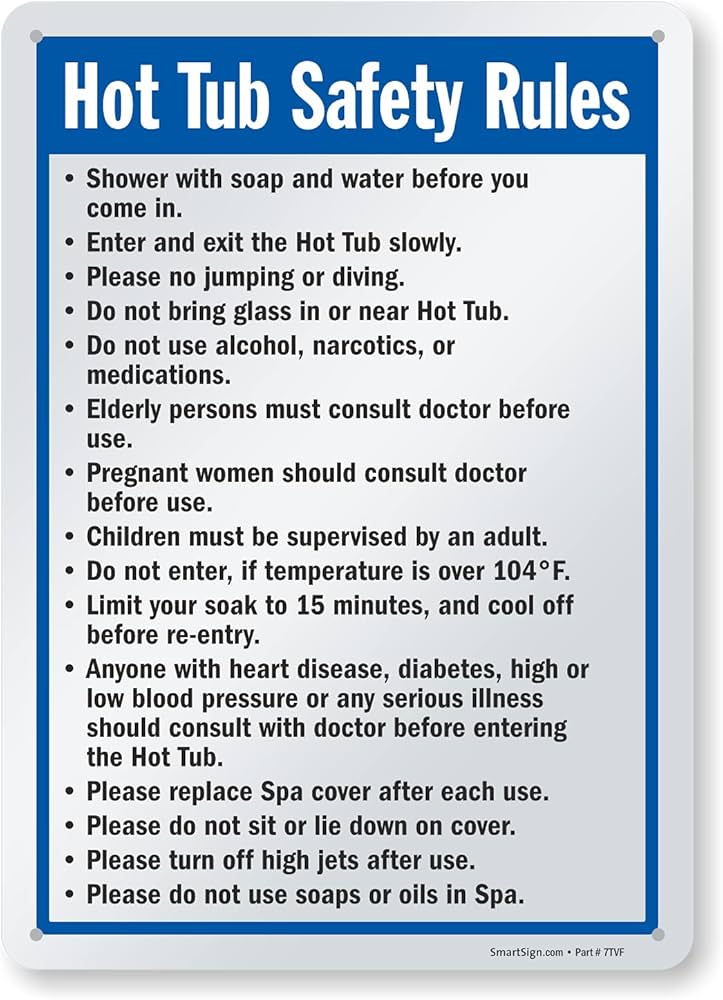 "Hot Tub Safety Rules" Sign | 10" x 14" Plastic - Black/Blue on White