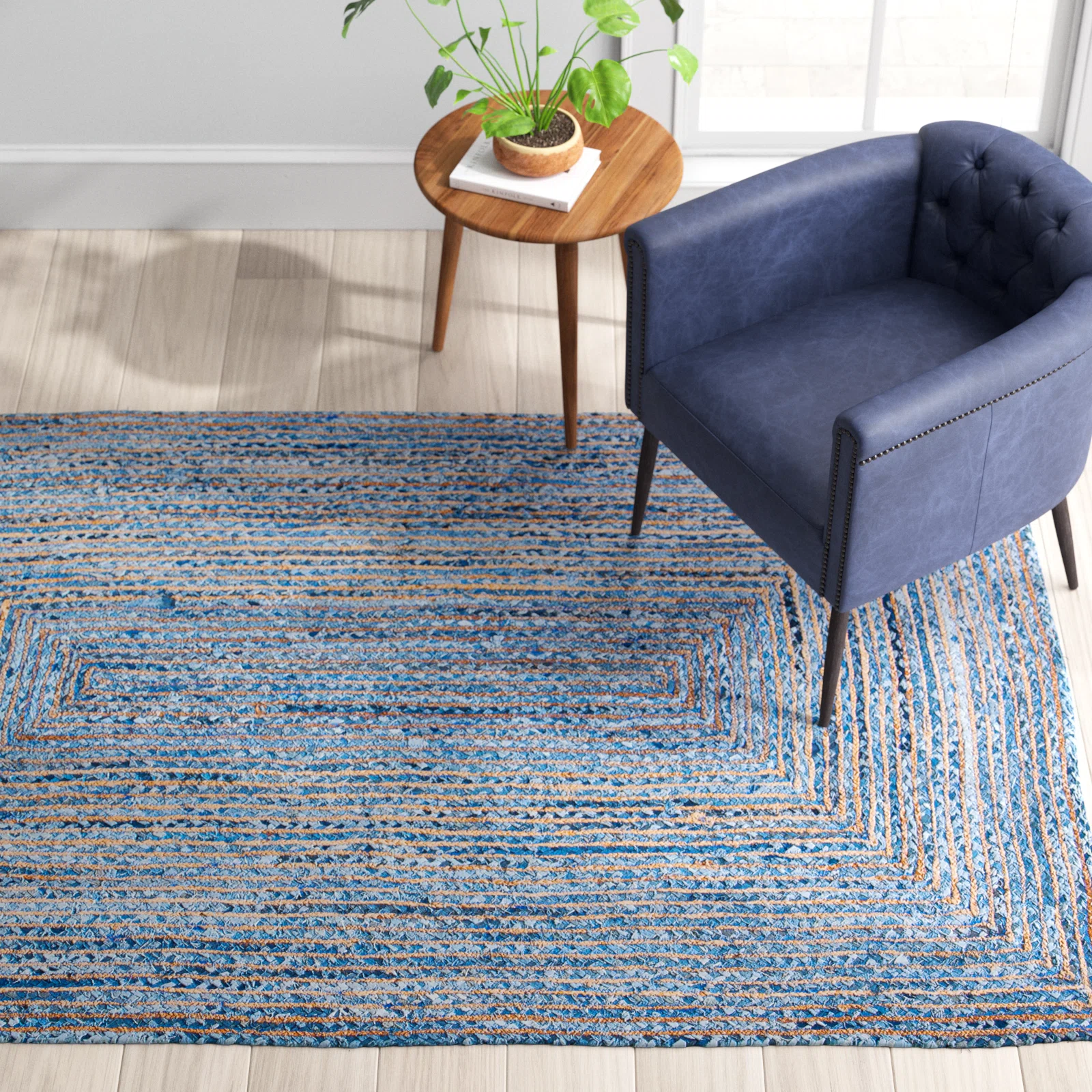 Demar Handmade Flatweave Blue/Natural Area Rug