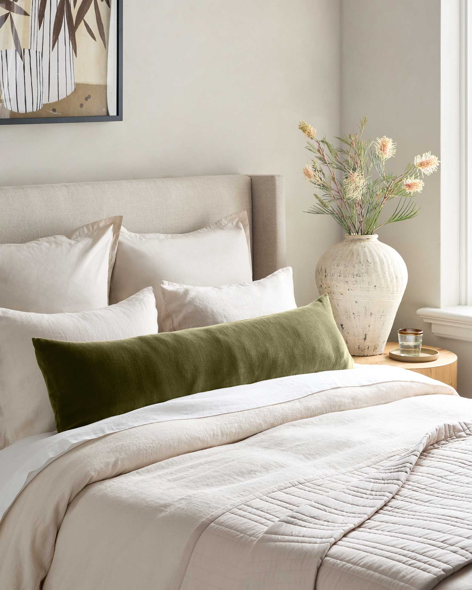 Cotton Velvet Oversized Lumbar Pillow Cover In Moss