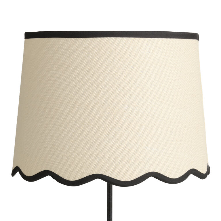 Textured Oatmeal And Black Trim Linen Wavy Table Lamp Shade