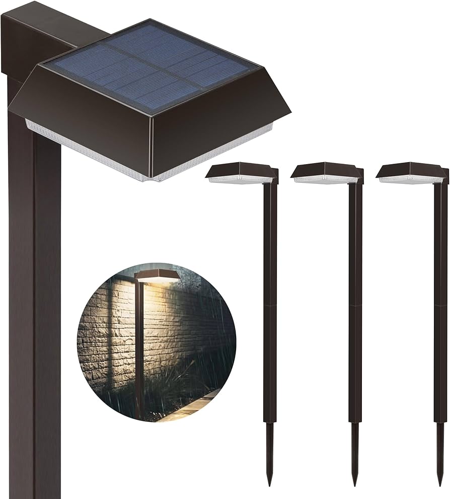 Bobcat Solar Pathway LED Lights Super Bright 300 lumens with 2-in-1 Warm White and Daylight Modes, Dark Brown Solar Lights Outdoor Waterproof for Path, Sidewalk, Driveway or Walk Way Light(4 Pack)