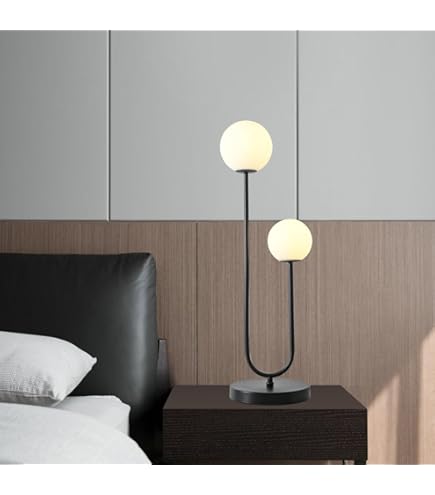 AMARTIZ Black U-Shape 2-Light Table Light Mid Century Black Globe Table Lamp with Milk White Glass Shade Metal Base Nightstand Lamp for Bedroom Bedside,G9 Bulb