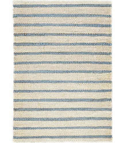 Dash and Albert Moana Jute Area Rug - 5' x 8' Blue Stripe Handwoven Accent Rug - Durable, Eco-Friendly, High Traffic Areas Hallway, Stairs, Living Room