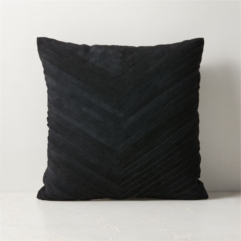 Kerro Black Woven Suede Throw Pillow with Feather-Down Insert 18"x18"