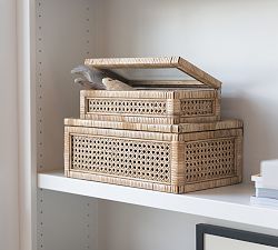 Woven Rattan And Wood Boxes Set Mp