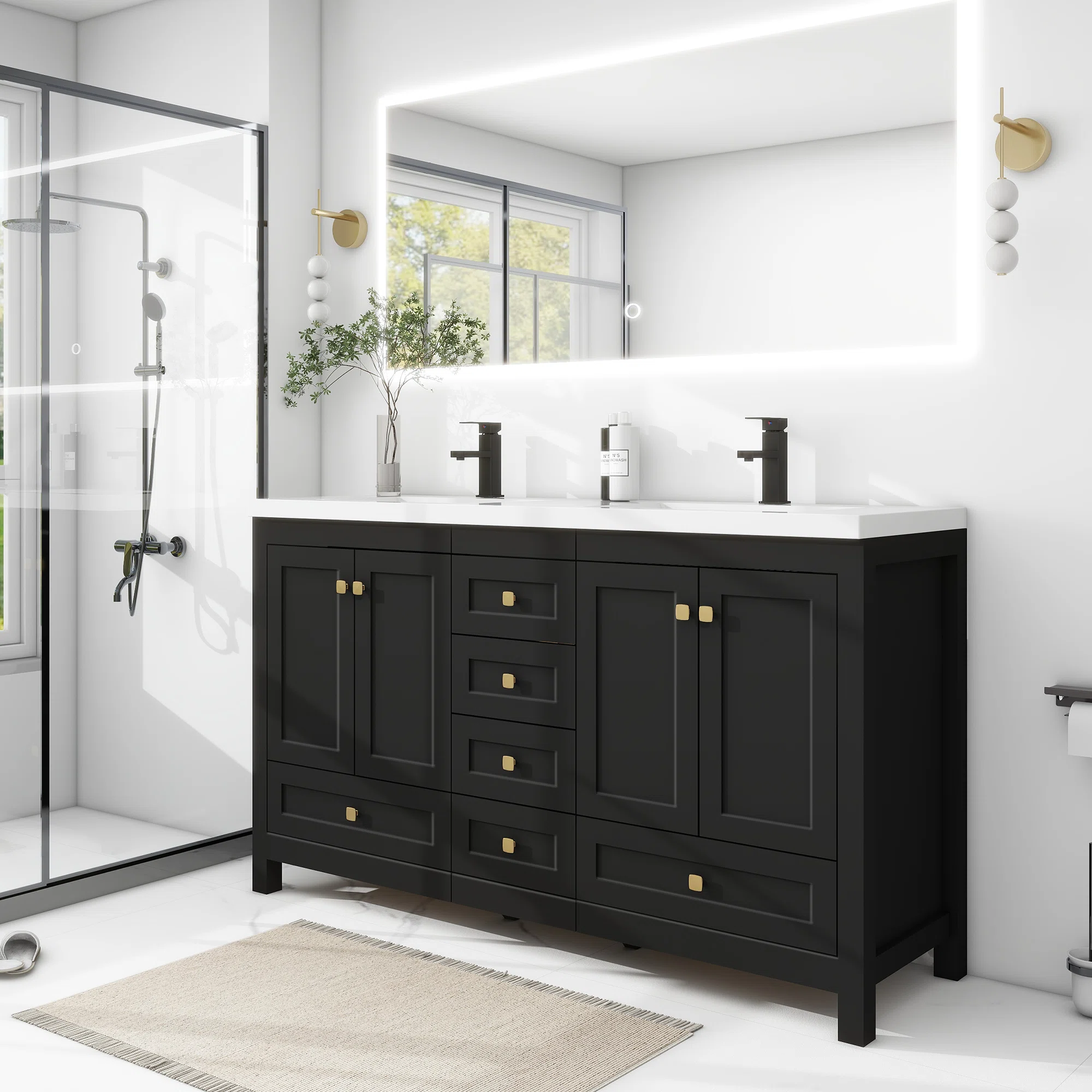 Wimer 60'' Modern Double Sink Bathroom Vanity with Spacious Resin Top,  Faucet, Assembly Required