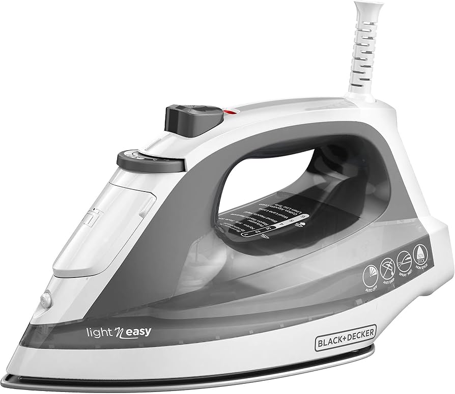 BLACK+DECKER Light ‘N Easy Compact Steam Iron, IR1020S, Stainless Steel Soleplate, Spray Mist, Anti-Drip, Auto Shutoff
