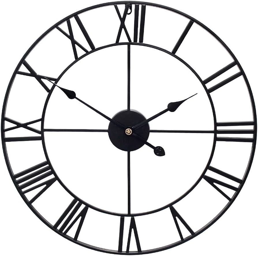 Little kuku 32 Inch Farmhouse Large Wall Clock European Retro Clock with Roman Numerals, Metal Vintage Decorative Big Oversized Wall Clock for Home/Loft/Living Room/Kitchen, Black